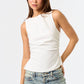 Knit Boatneck Tank with Side Ruched Detailing