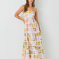Abstract Floral Print Smocked Back Sundress