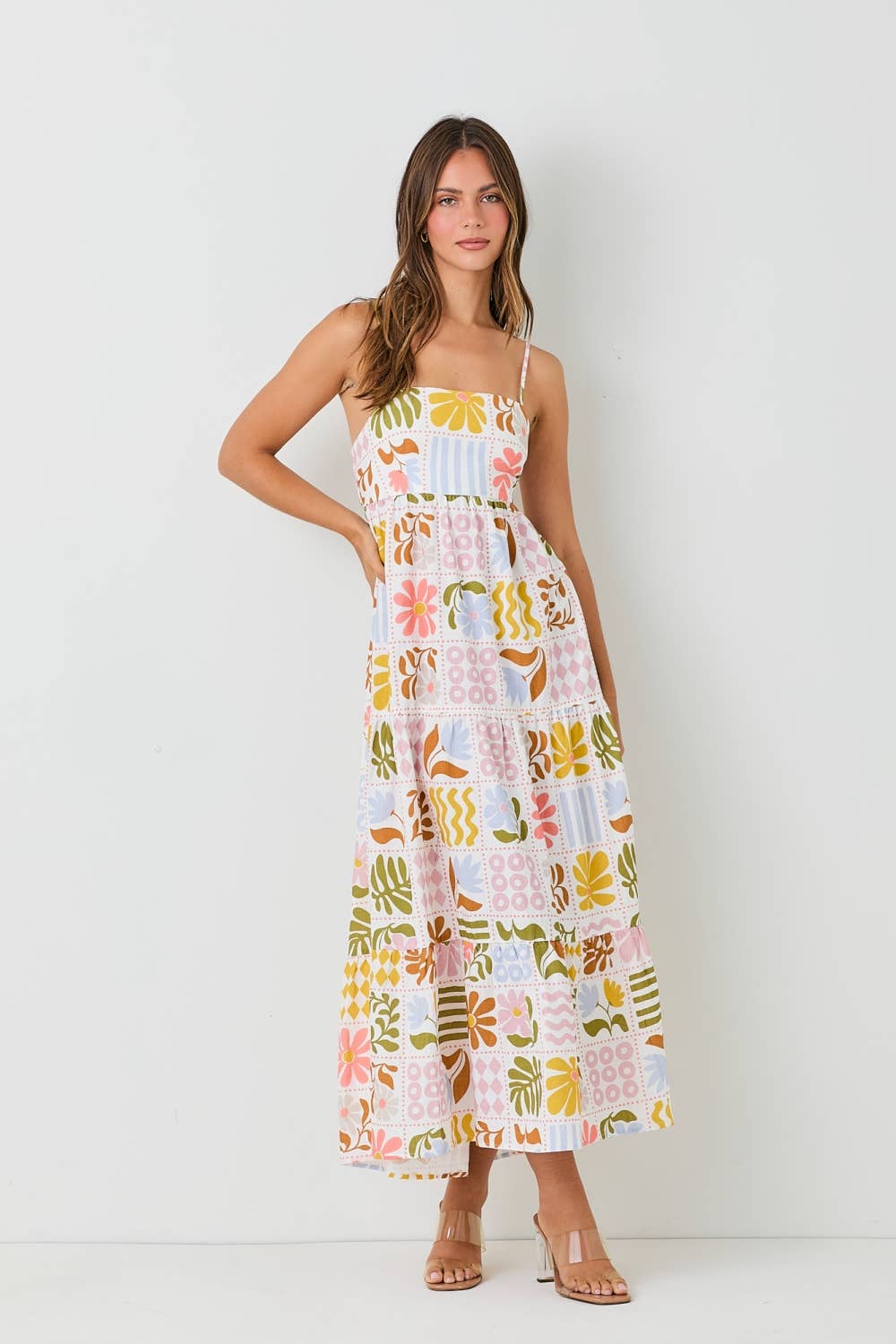 Abstract Floral Print Smocked Back Sundress