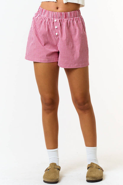 Gingham Elastic Waistband Boxer Shorts