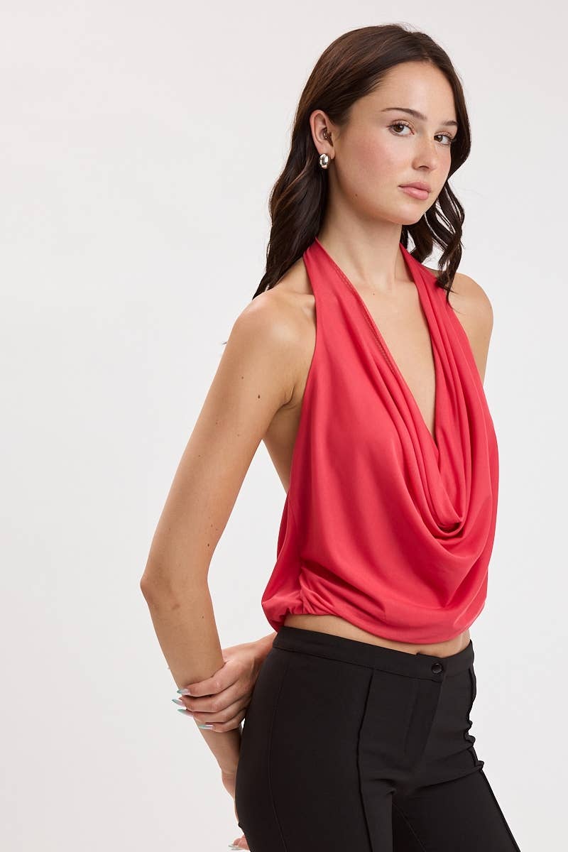 SOLID COLOR V-NECK TOP