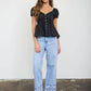 V NECK LADDER LACE PUFF SLEEVE