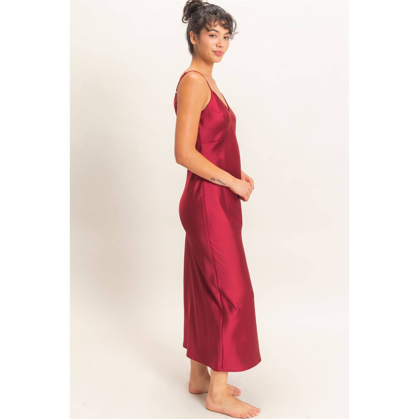 Satin V-Neck Slip Dress