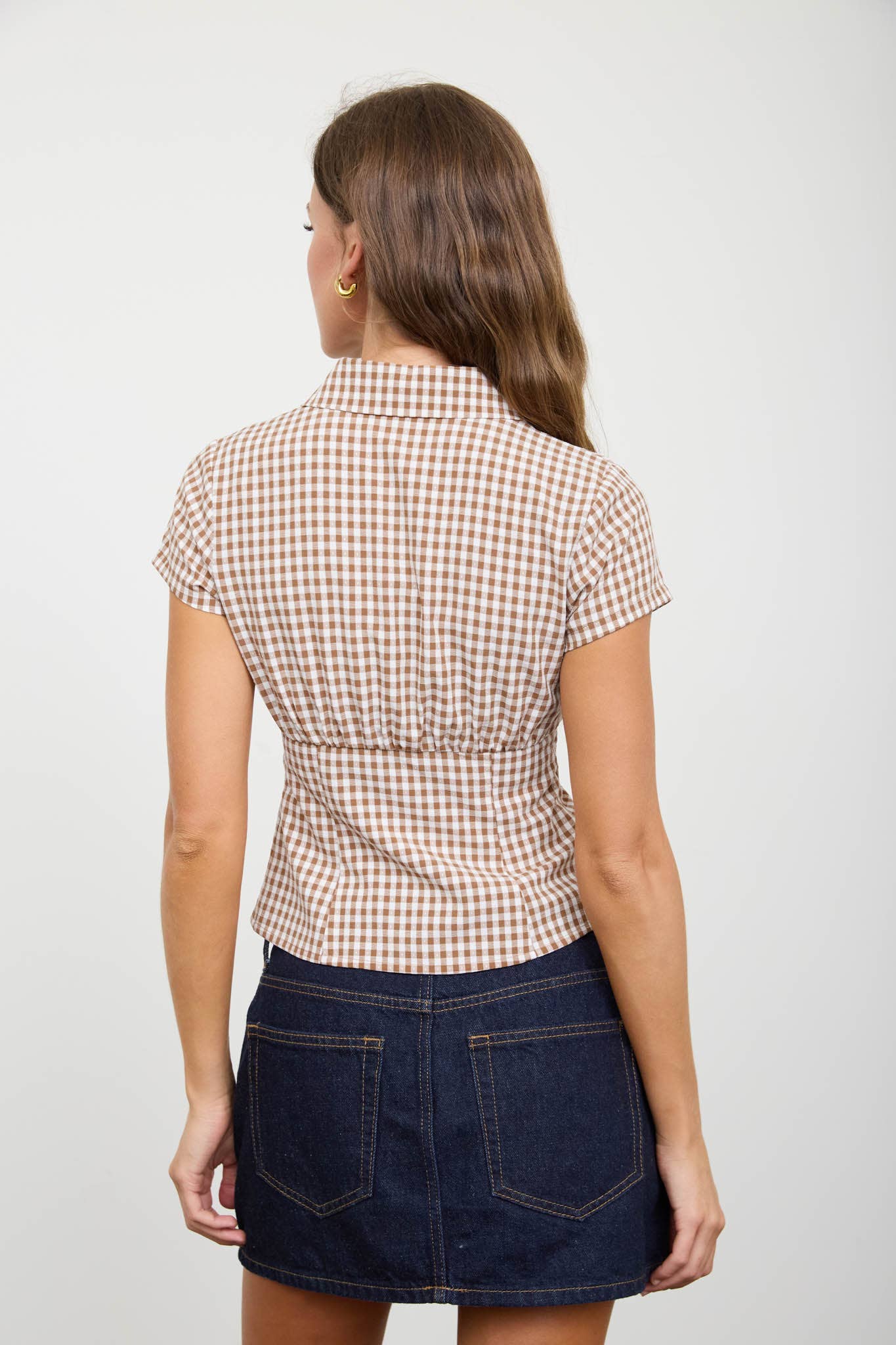 GINGHAM COLLARED SHORT SLEEVE TOP