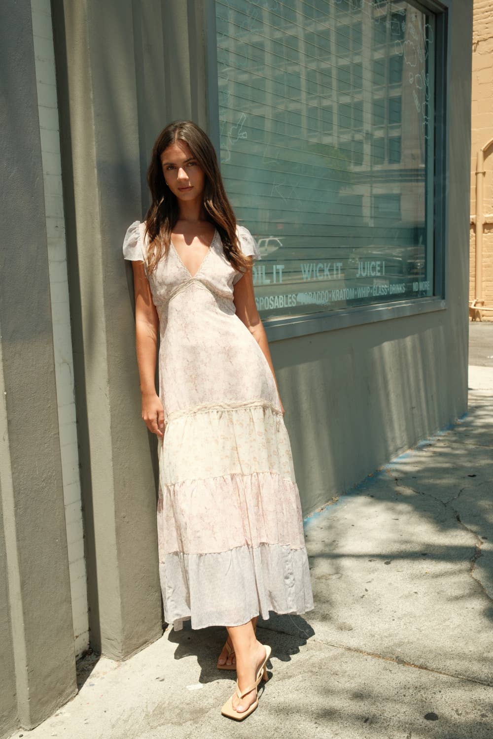 Deep V Print Lace Maxi dress