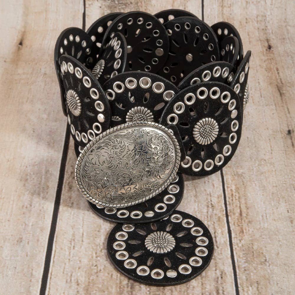 Western Concho Disc Oval Buckle Belt