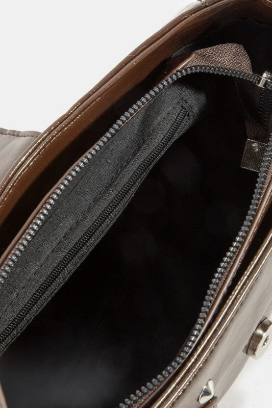 Rivet Detail Leather Shoulder Bag