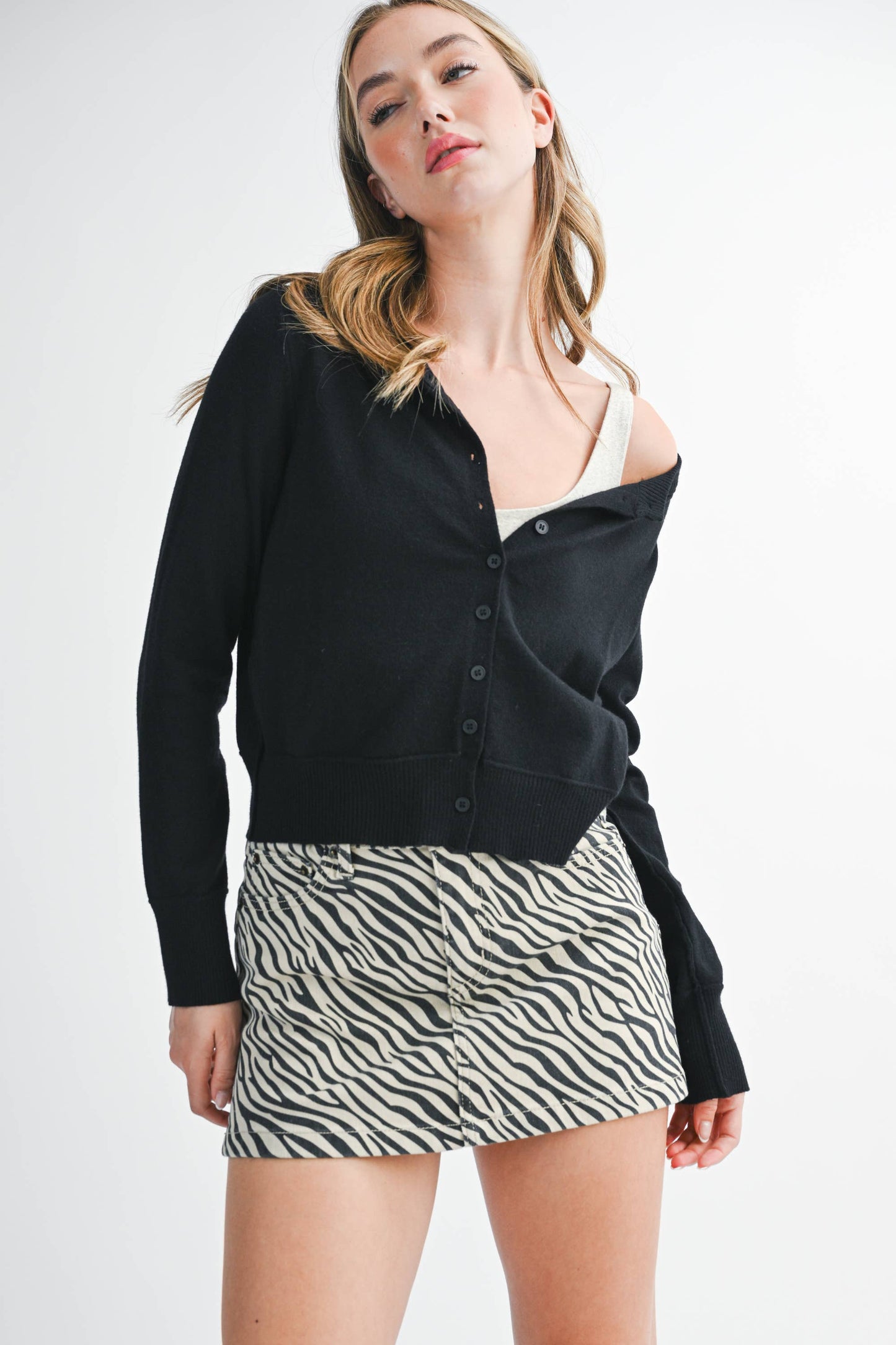 Ribbed Button-Up Knit Cardigan