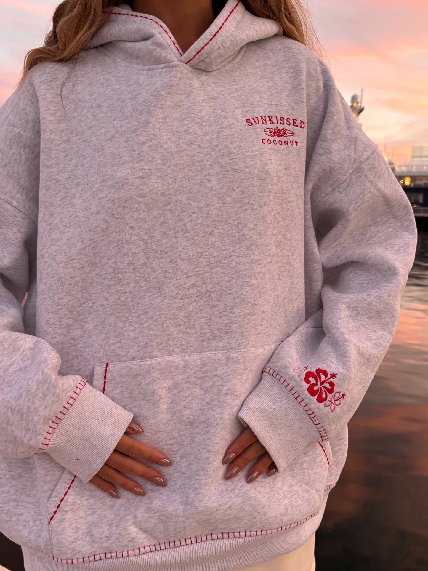 Pearl Grey Hibiscus Flowers Hoodie