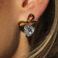 Melonie 18K Gold Non-Tarnish CZ Heart & Bow Earring