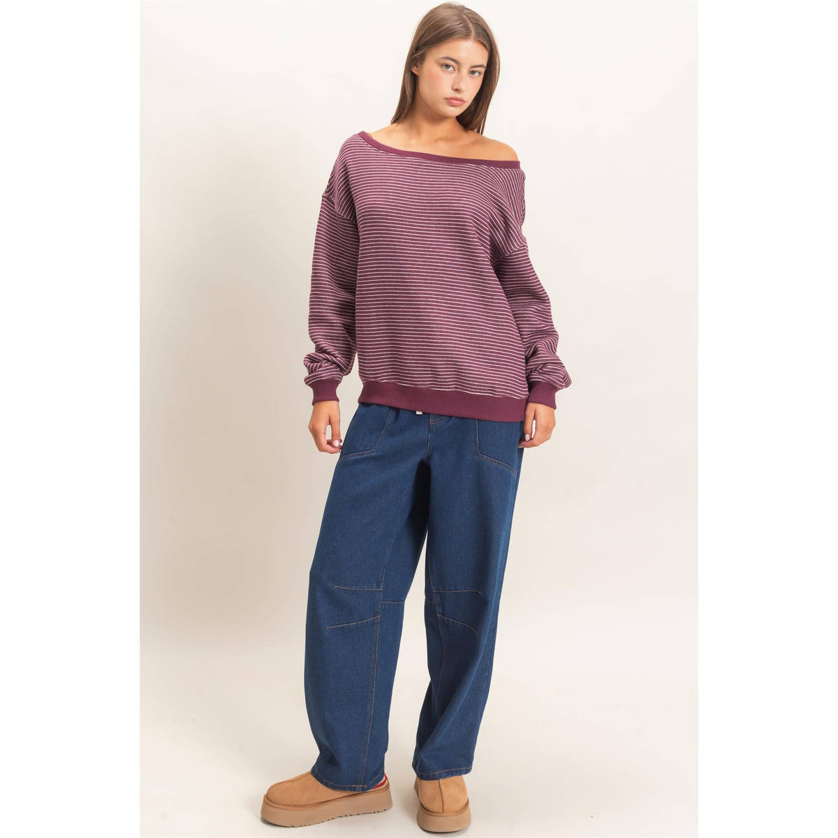 Striped Off The Shoulder Sweatshirt