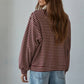 Knit Ribbed Striped Half Button Up Collared Pullover
