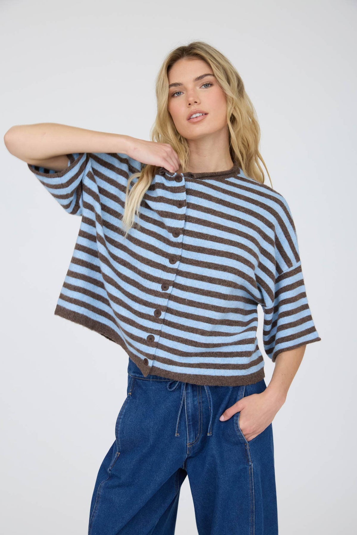 Leah Striped Short Sleeve Cardigan