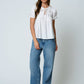 EMBROIDERED LACE TRIM PINTUCK DETAIL TOP
