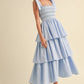 Poplin Tie Strap Tiered Midi Dress
