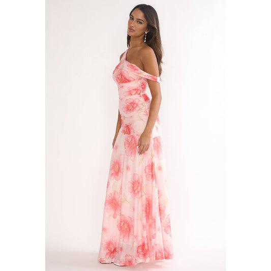 Asymmetrical One Shoulder Floral Maxi Dress