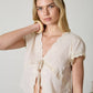 SCALLOPED EMBROIDERED FRONT TIE LACE TOP