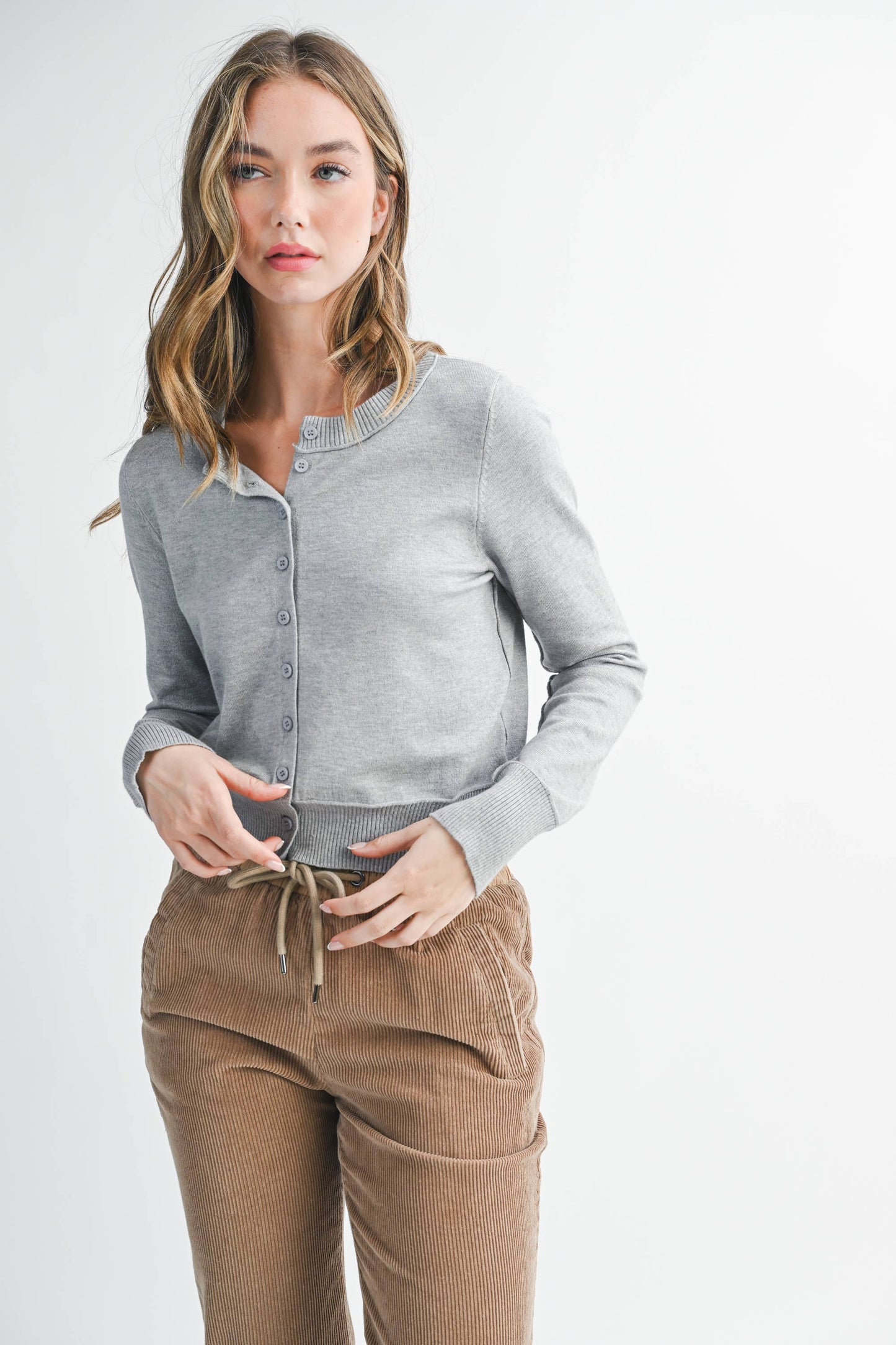 Ribbed Button-Up Knit Cardigan