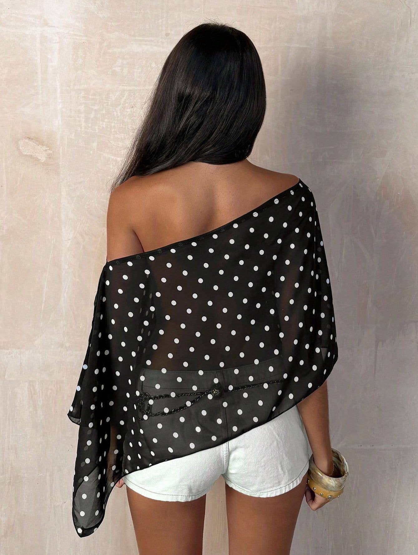 Polka Dot One Shoulder Top