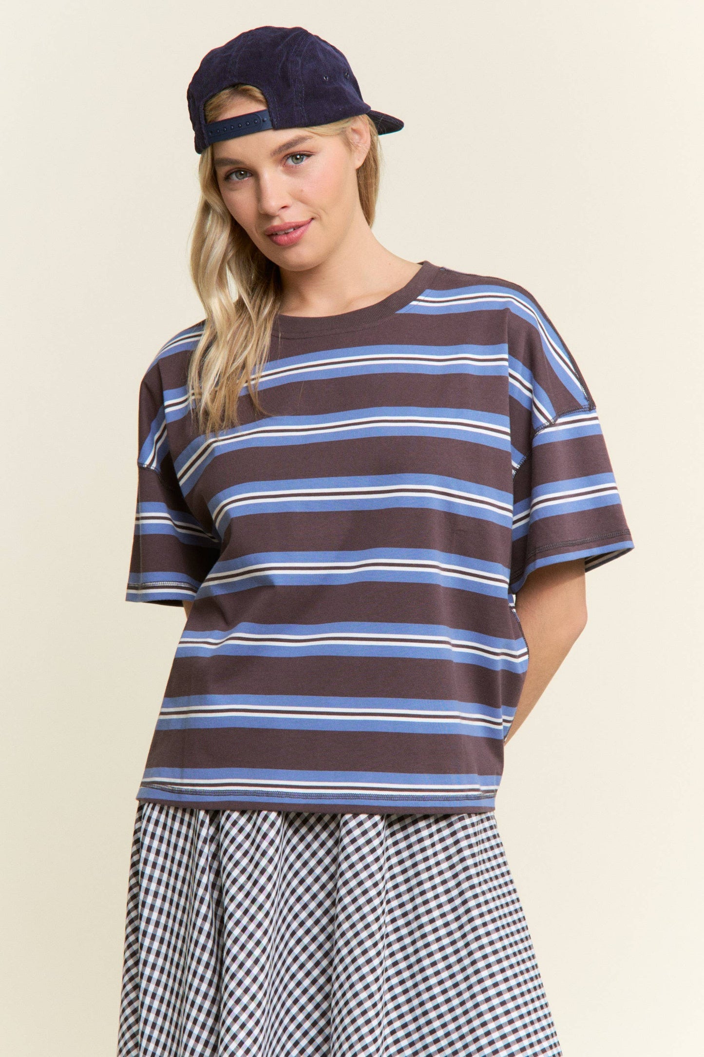 Stripe Oversized Short Sleeve Top