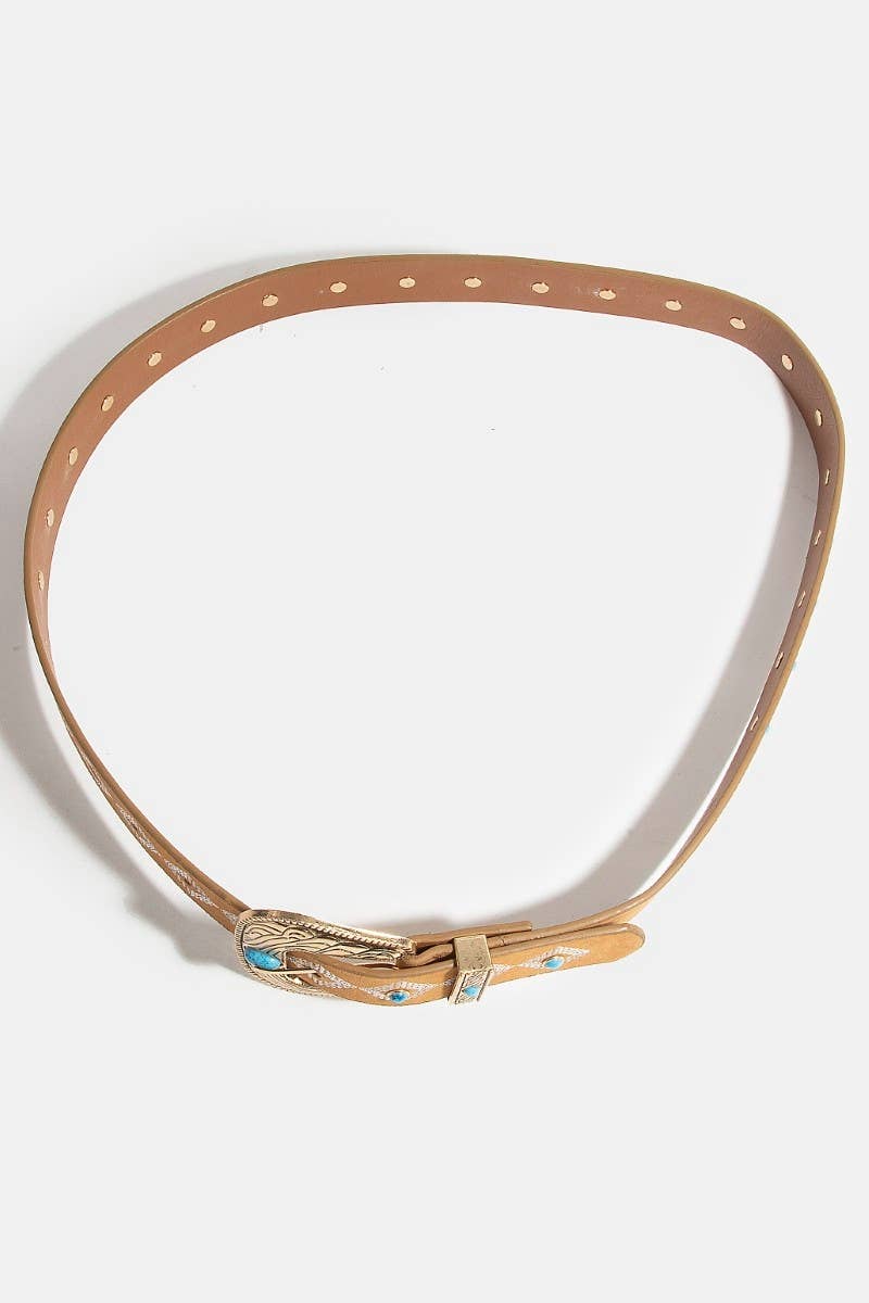 Turquoise Studs Concho Buckle Vegan Leather Belt
