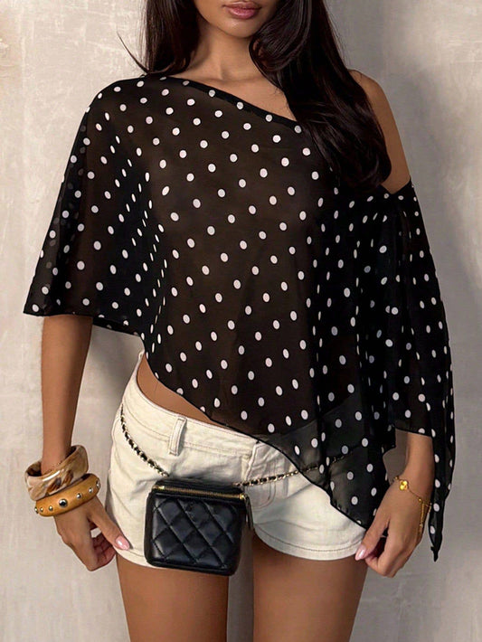 Polka Dot One Shoulder Top