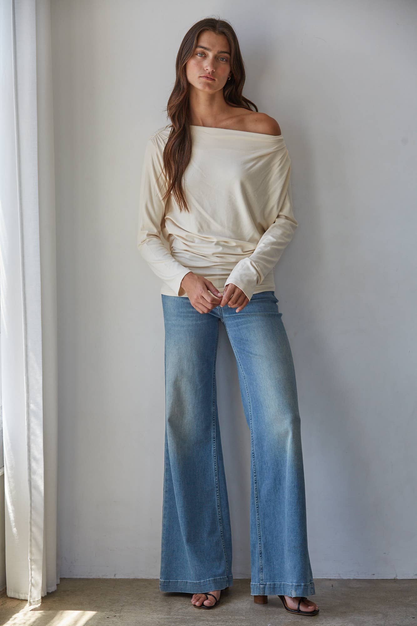 Cream Asymmetric Long Sleeve