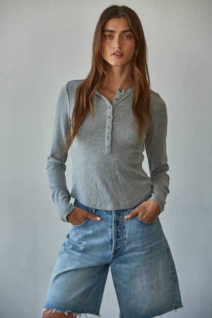 Long Sleeve Half Button Up Top