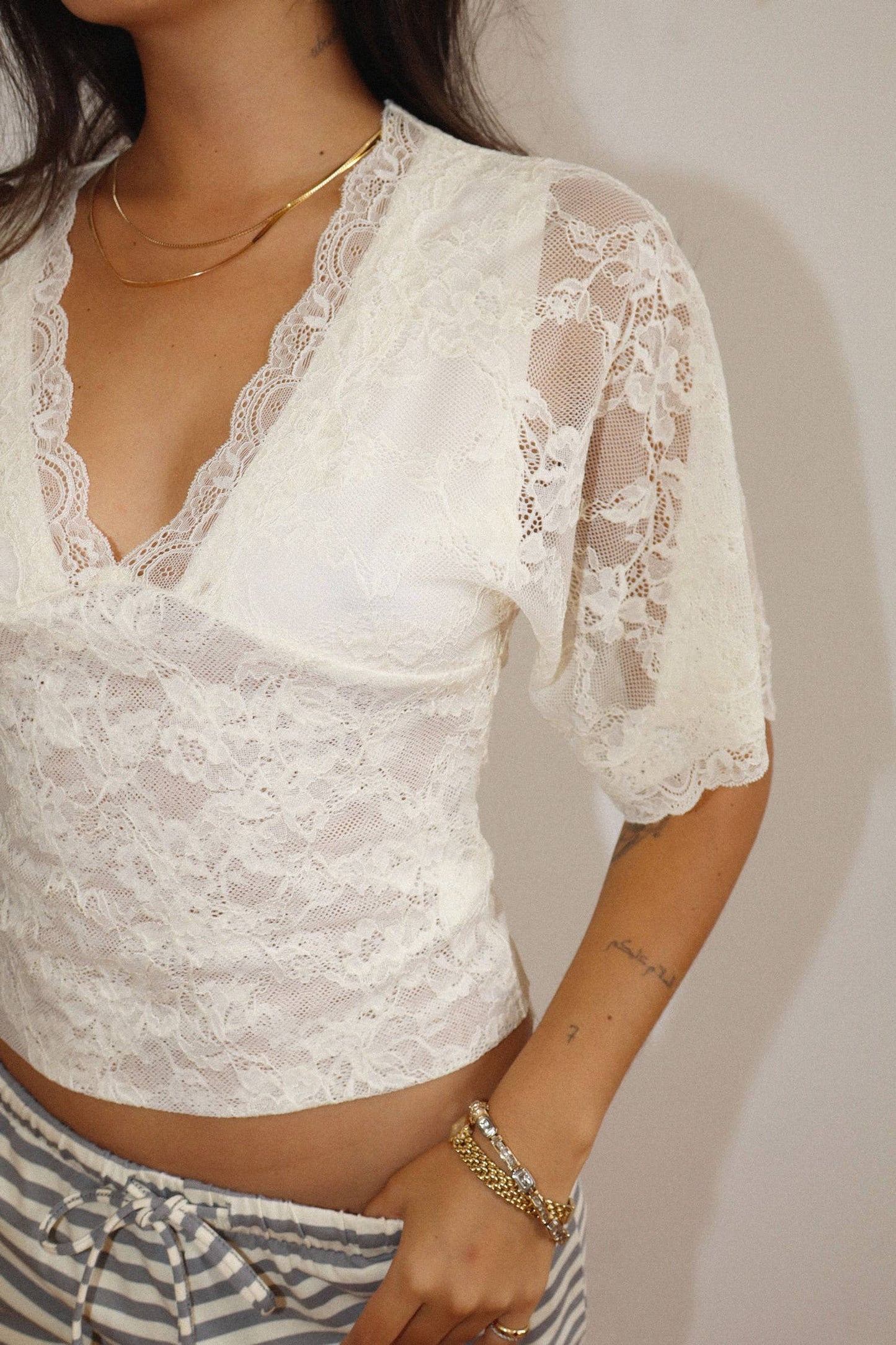 Scalloped Lace V-Neck Top