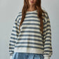Knit Cotton Striped Crew Neck Long Sleeve Sweatshirt