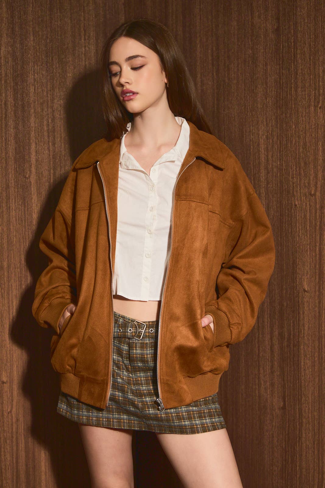 OVERSIZED SUEDE BOMBER JACKET