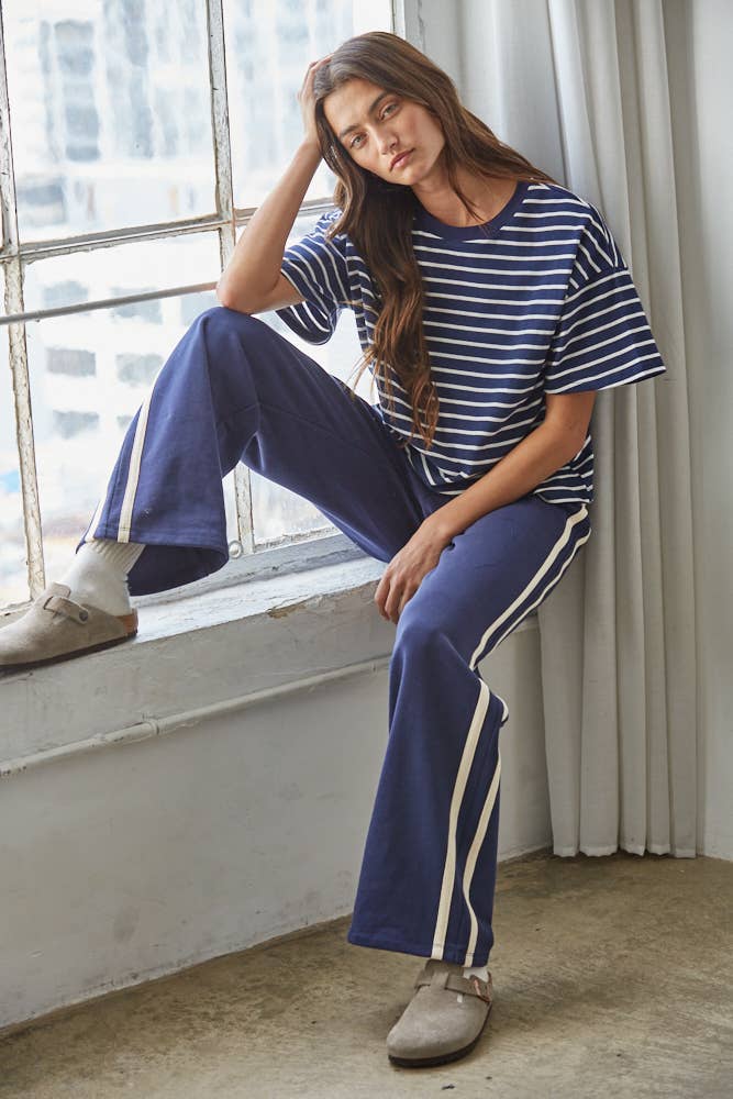 Cotton Striped Short Sleeve Crew Neck Top