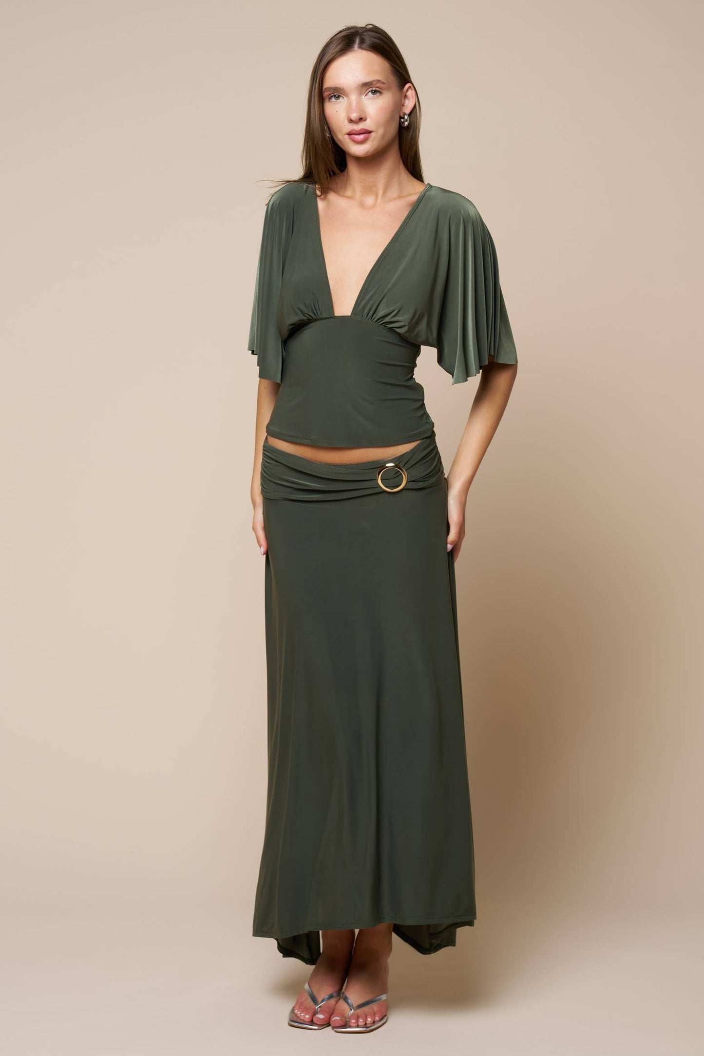 Plunging Short Sleeve Fitted Top