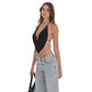 Draped Rhinestone Top in Black