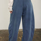 SMOCKED WAIST DRAWSTRING BARREL LEG SWEATPANTS
