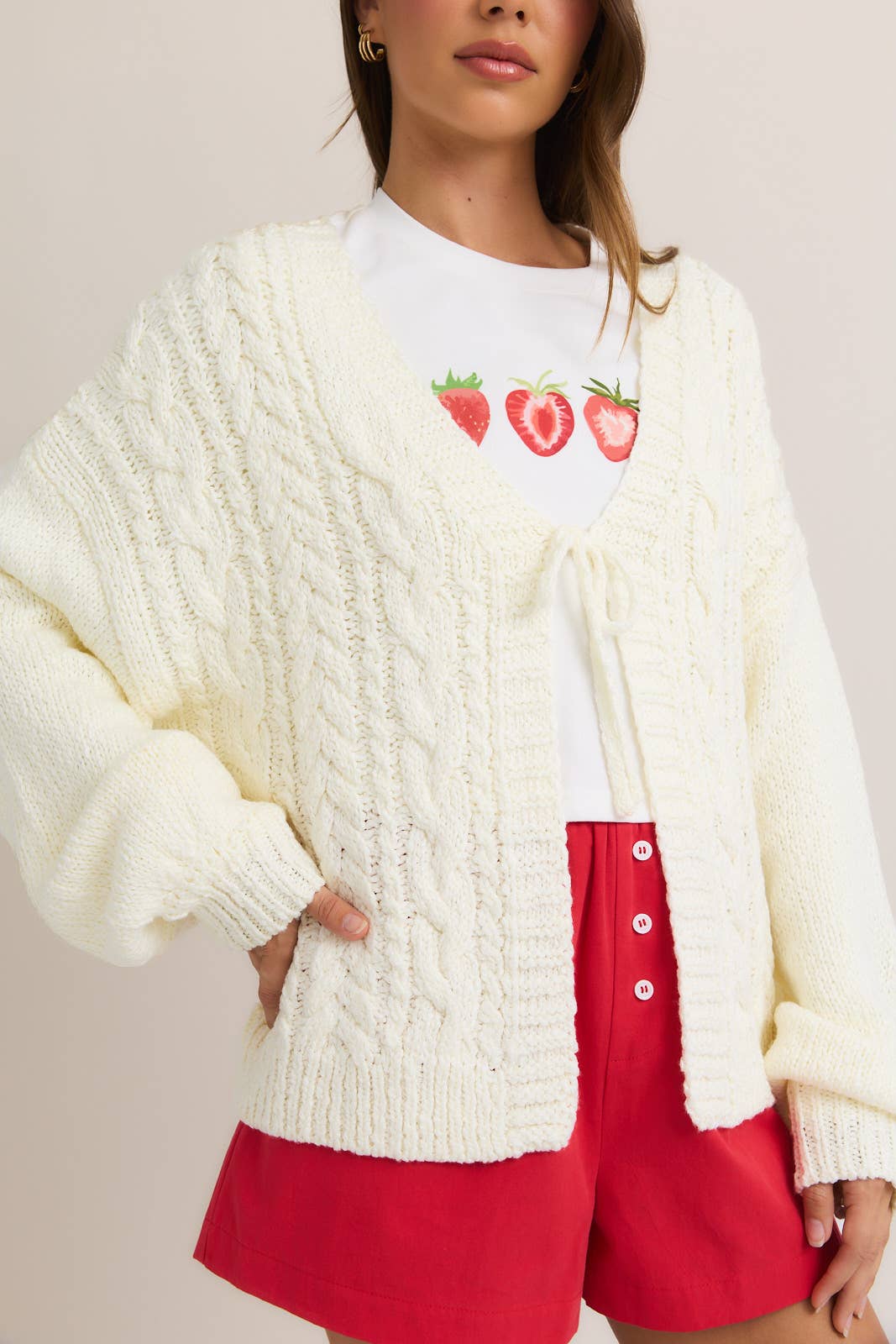 Ivory Front tie Cardigan