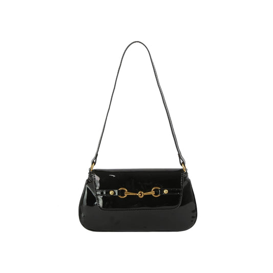 Latch Accent Glossy Leather Hand Bag