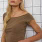 Washed Raw Edge Boat Neck Short Sleeve