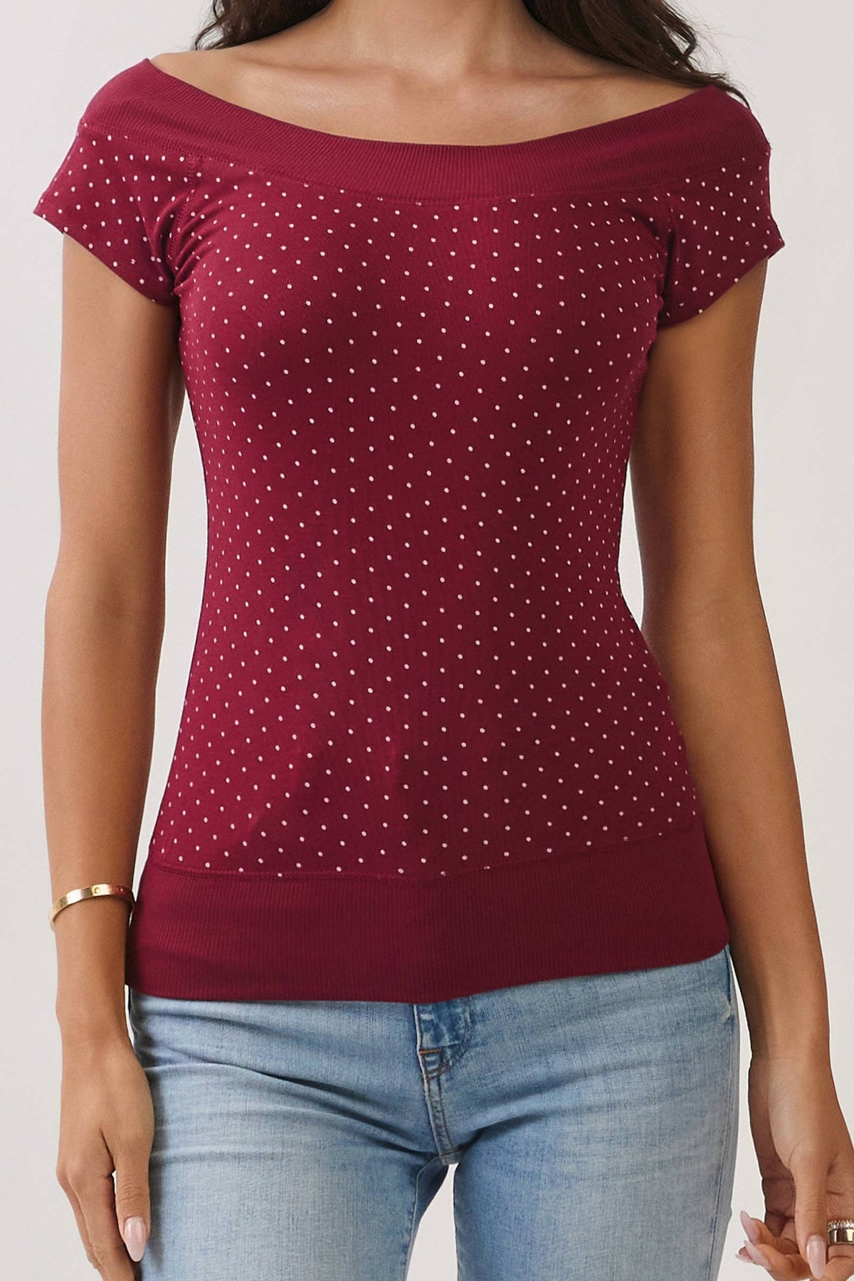 Polka Dot Boat neck Top