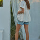 Woven Cotton Gauze Plunged V-Neck Button Top