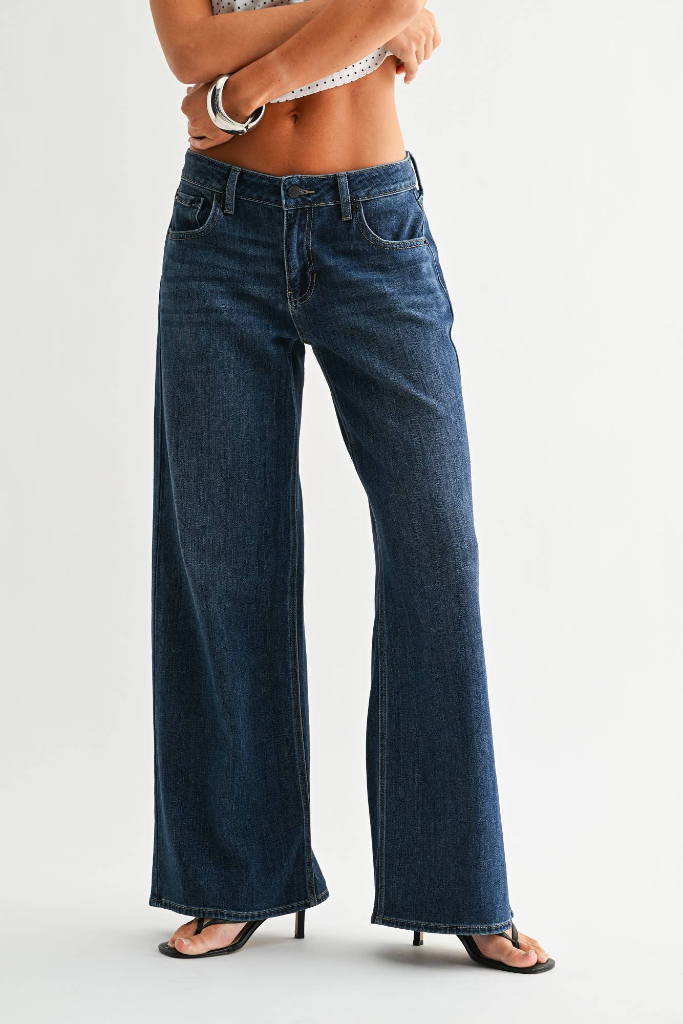 Mid Rise Stretch Palazzo - DARK DENIM