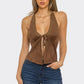 Tie Front Suede Halter Top
