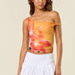 Orange Twist One Shoulder Mesh Top