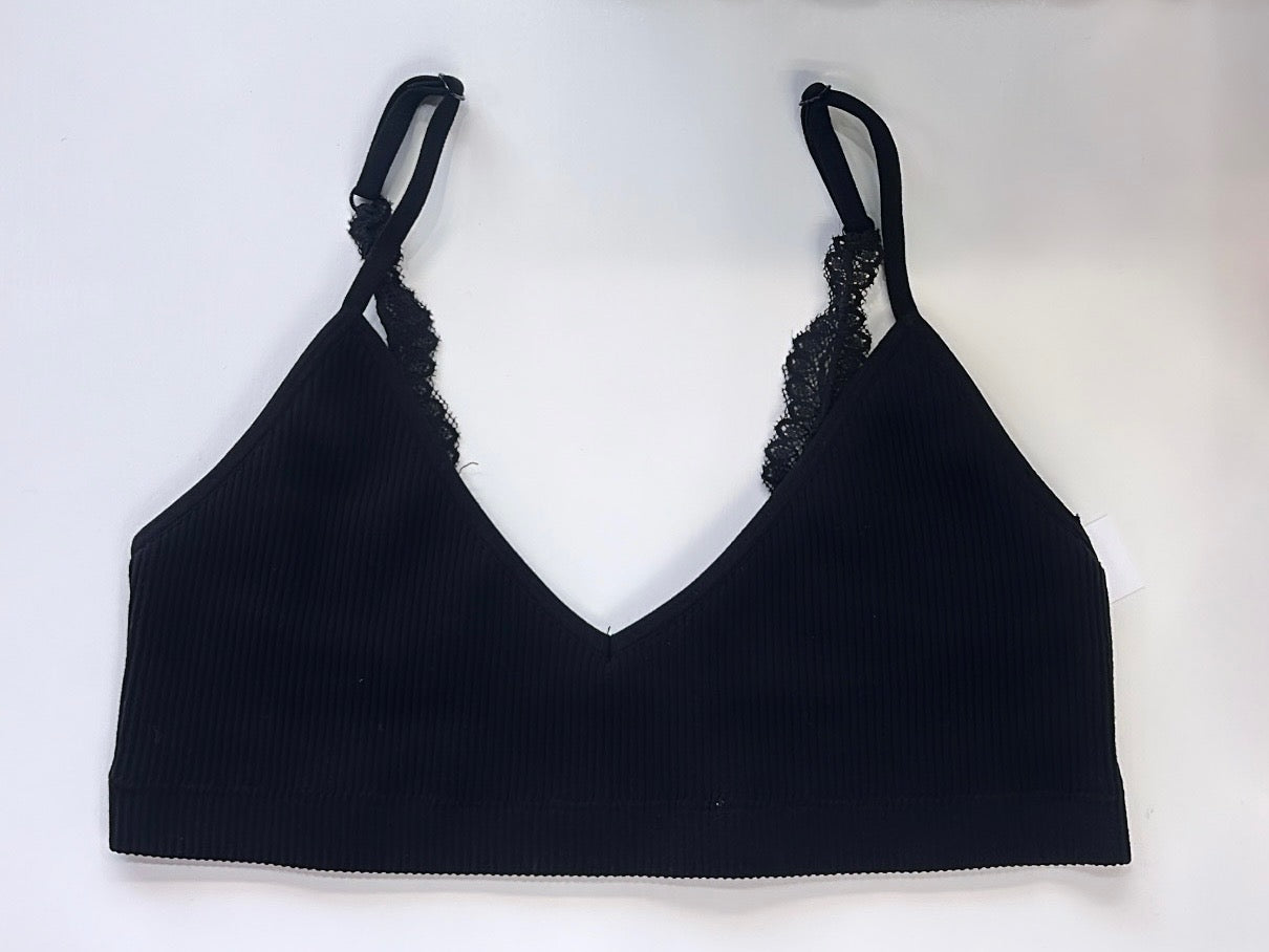 Ribbed Bralette w/ Lace Straps