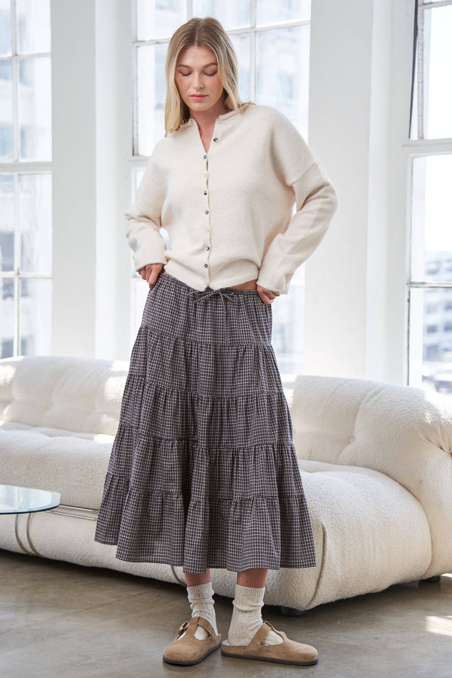 Tiered Gingham Skirt