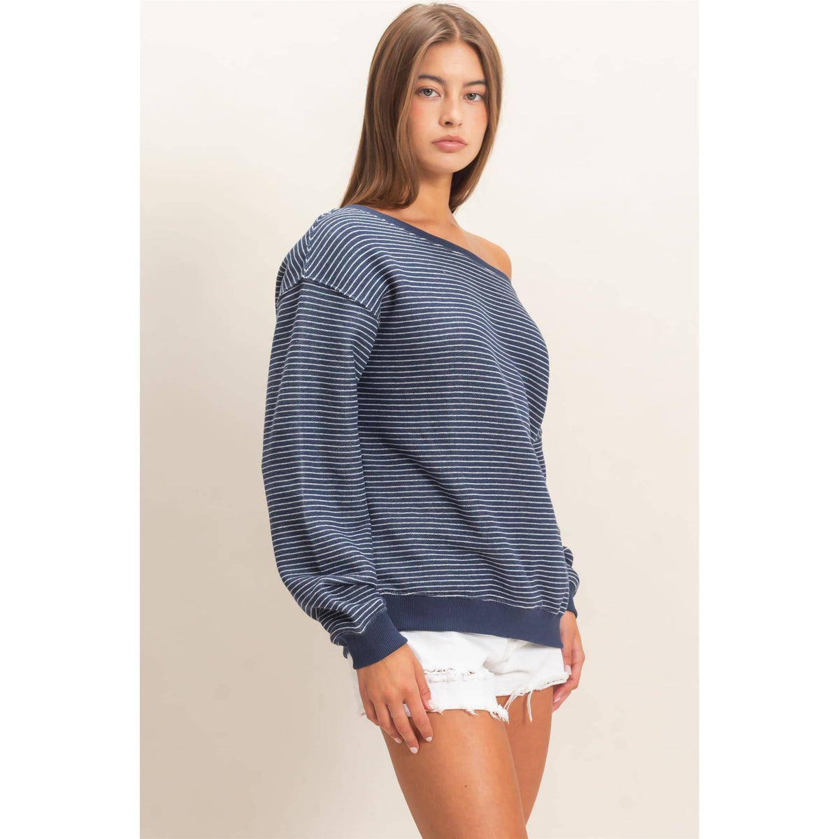 Striped Off The Shoulder Sweatshirt