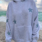 Grey Simple Embroider Star Hoodie