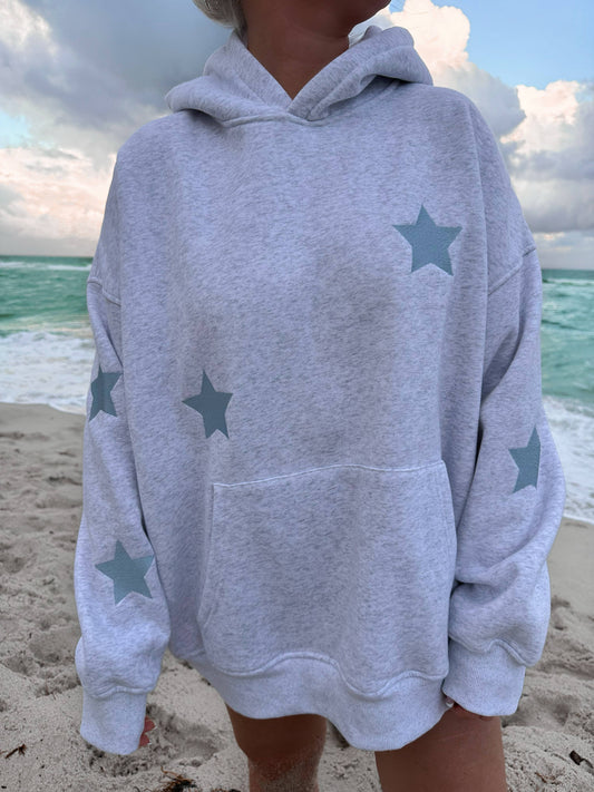 Grey Simple Embroider Star Hoodie