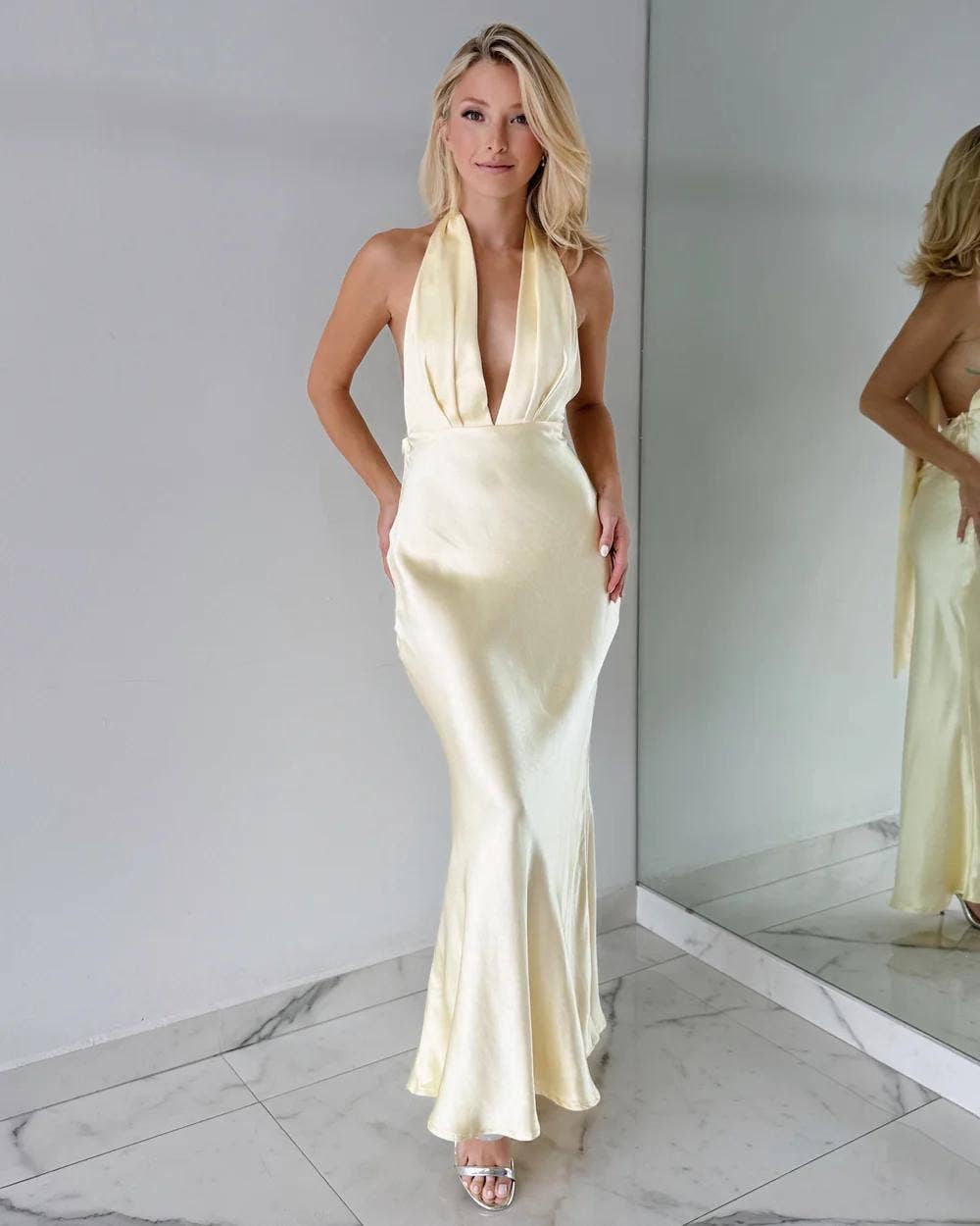 HALTERNECK SATIN MAXI DRESS