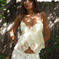 Babydoll Embroidered Mesh Lace Trim V-Neck Cami Top